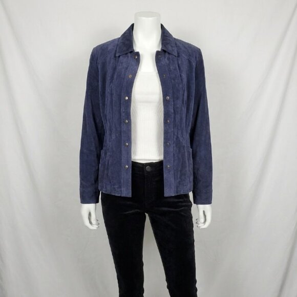 Coldwater Creek Women's Dark Navy Genuine Suede Leather Shirt Jacket XL - Picture 2 of 13